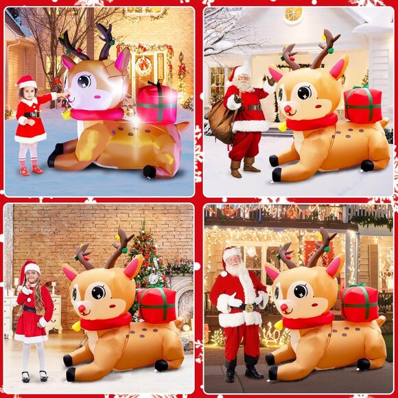 🆕6FT Christmas Inflatables Christmas Elk Blow up Yard Lawn Outdoor Decorations - Picture 10 of 10